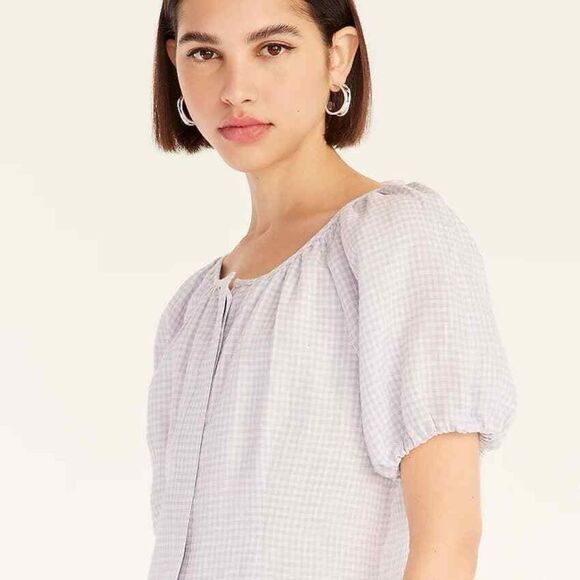 J. Crew White Peri Shadow V-Back Linen Shirtdress In Gingham - Picture 4 of 8